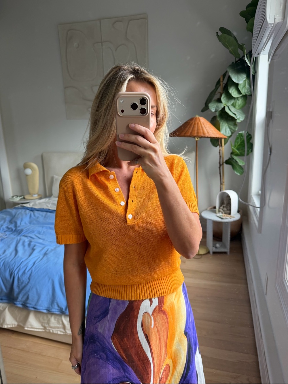 Zara Orange Linen Polo Size Small